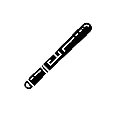 A sleek, elongated cylindrical object with distinct segmented patterns is depicted as a minimalist black and white icon, suggesting a tool or weapon.