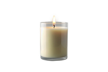A lit candle in a clear glass holder on a black background
