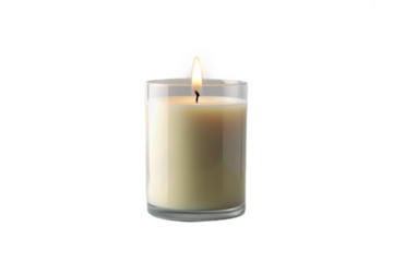 A lit candle in a clear glass holder on a black background