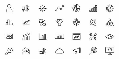 Marketing Graph Icons – Campaign Analysis & Sales Growth Vector Pack