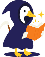 Halloween Goose Reading Magic Book in Grim Reaper Cloak