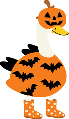 Halloween Goose Wearing Pumpkin Costume with Bats and Dotted Boots