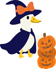 Coquette Halloween Goose with Witch Hat and Pumpkin Stack