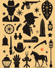Diverse black silhouette elements collage for design projects