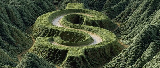 Creating wealth through nature sustainable landscaping with green dollar sign formation scenic mountain setting aerial view