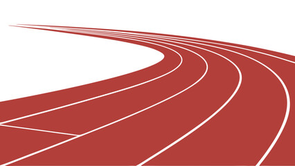 Red Running Track with White Lines Curved Perspective.