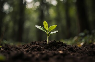 Closeup Green Plant Sprout New Life in Soil Background ai generated