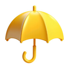 3D yellow umbrella with curved handle, glossy plastic toy, isolated on a transparent background, generative AI