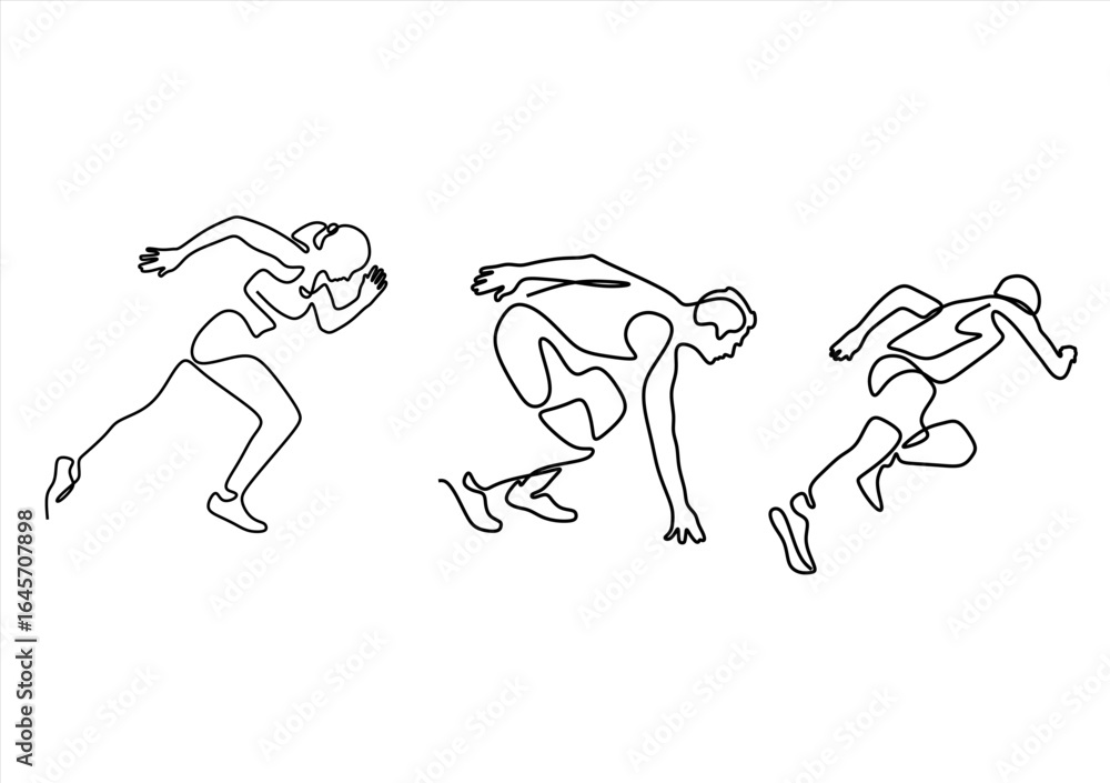 Poster athletes in motion a continuous line drawing. line icon-continuous line drawing. editable stroke.