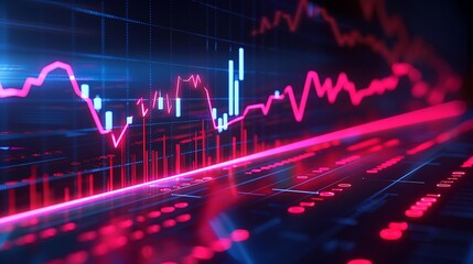 Abstract financial chart with blue and red lines showing market trends and data analysis visuals