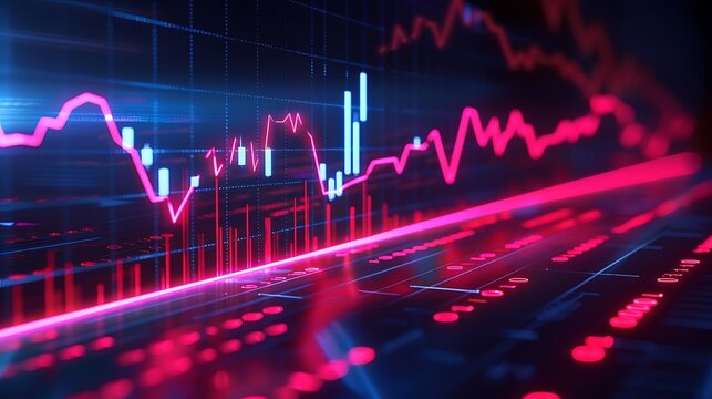 Abstract financial chart with blue and red lines showing market trends and data analysis visuals