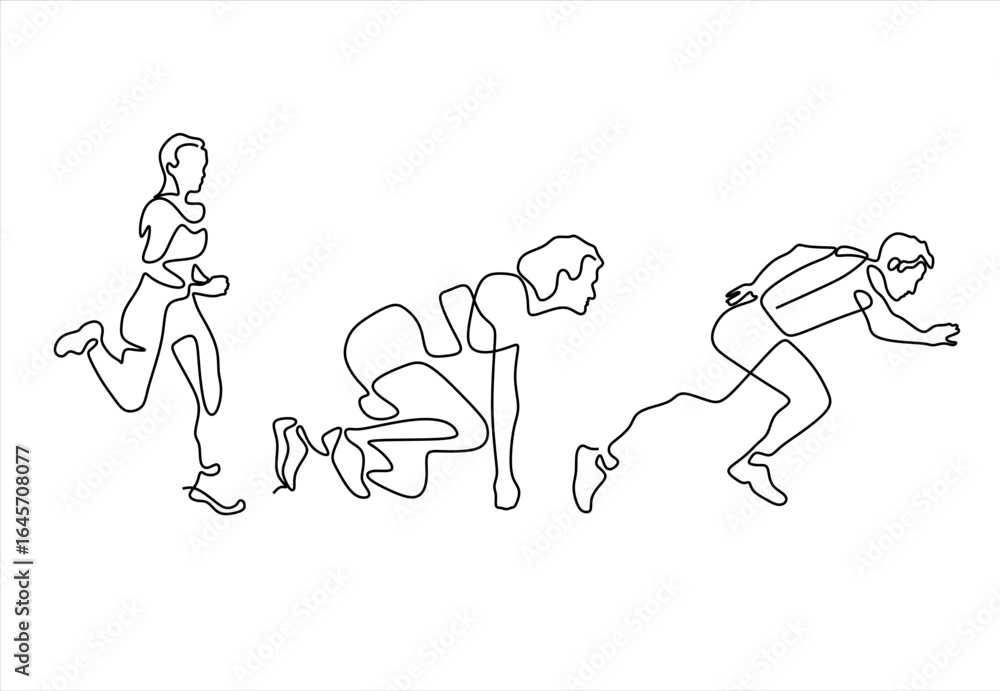 Poster athletes in motion a continuous line drawing. line icon-continuous line drawing. editable stroke.