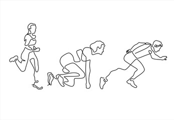 Athletes in Motion A Continuous Line Drawing. line icon-continuous line drawing. Editable stroke. 