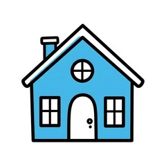 Simple blue cartoon house illustration isolated on white background