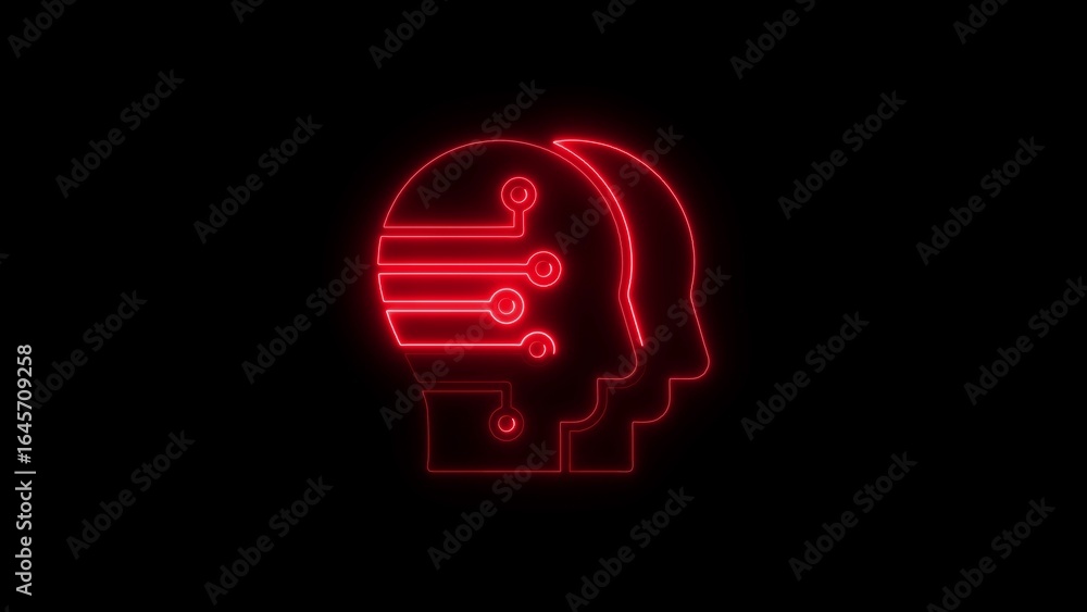 Aufkleber red neon glowing head with circuitry symbolizing artificial intelligence and technology
