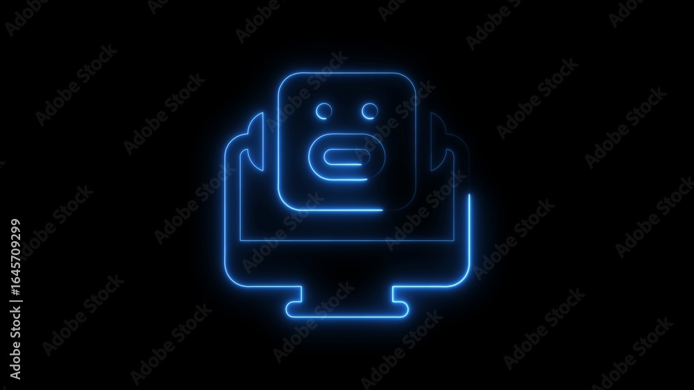 Aufkleber abstract neon computer monitor icon displaying a face with glowing blue outline on black background