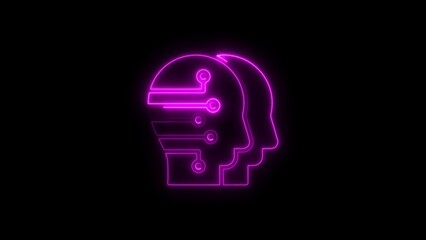 Futuristic neon illustration of human head outline with circuit board patterning