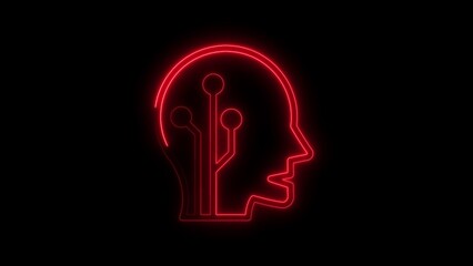 A glowing red neon outline illustrating the concept of artificial intelligence and futuristic thinking