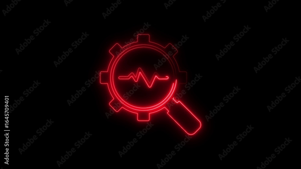Aufkleber red neon tech analysis icon on black background illustrating data analysis concepts