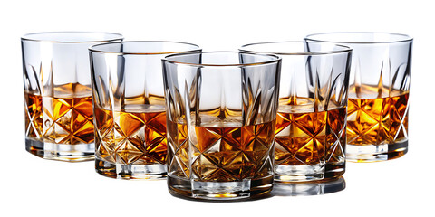  whiskey glasses set isolated on white background PNG , AI GENERATED