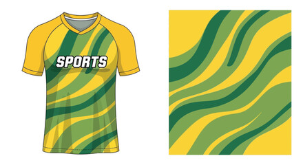 Yellow Sports Jersey with Green Wave Pattern Design