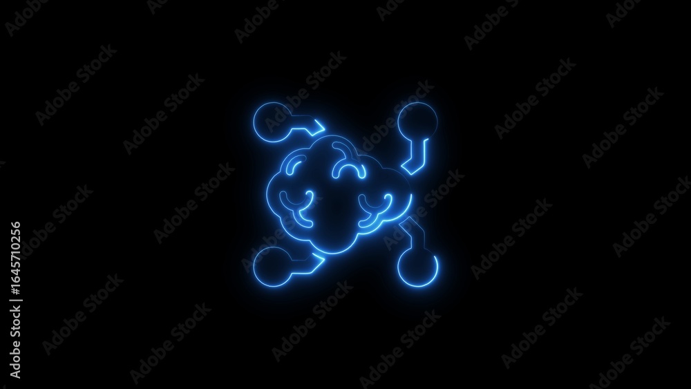 Aufkleber glowing neon brain connected with neural networks artificial intelligence and technology concept