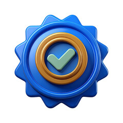 3D quality guarantee medal with check mark, certified icon, isolated on a transparent background, generative AI