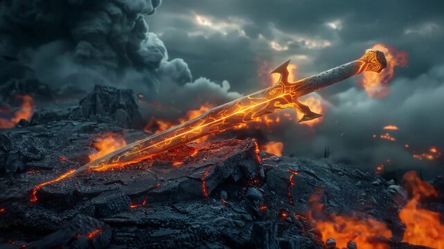 Fantasy Sword Forged in Fire and Lava
