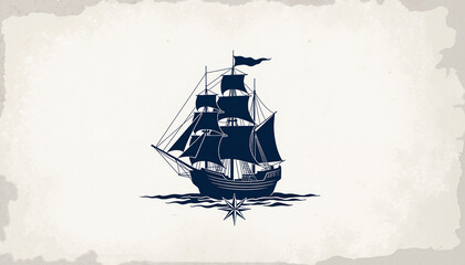 Ship illustration sailing across the ocean in a vintage style  