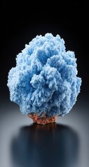 A light-blue, fluffy, mineral cluster