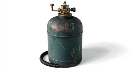Propane Tank with Brass Fittings and Hose Isolated White Background
