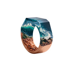 Ocean Wave Resin Ring Stunning Copper and Blue Statement Jewelry