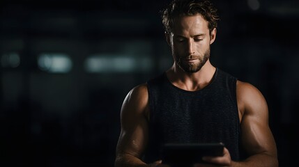 Personal trainer setting up workout plan on tablet
