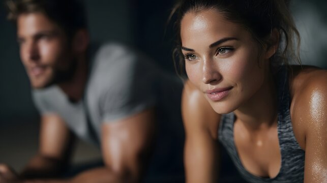 Couple exercising together at home with lighting - Powered by Adobe