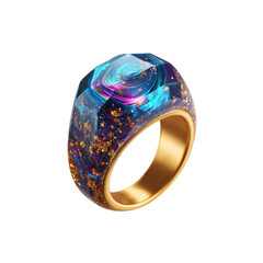 Celestial Galaxy Resin Ring with Gold Band - Unique Statement Jewelry