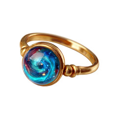 Celestial Galaxy Ring Gold Band with Sparkling Nebula Stone
