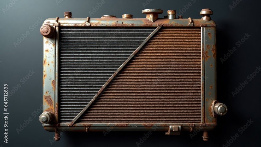 Poster Rusted radiator with uneven corrosion patterns.