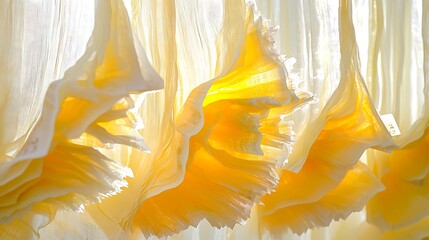 Close-up of fluttering bills in sunlight, shallow depth of field creating dreamy floating effect