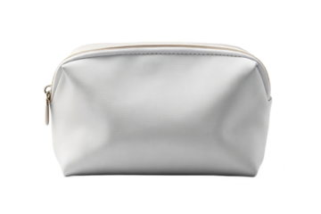 Simple white zippered pouch on a black background