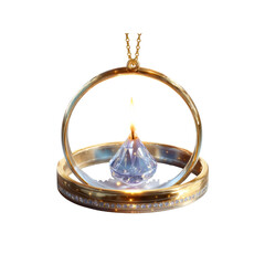 Enchanting Diamond Pendant Gold Rings, Sparkling Gem, and Glowing Flame