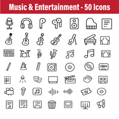 Collection of modern music and entertainment icons for digital design