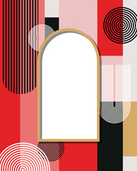 Modern Bauhaus-style poster template with arch window and concentric line patterns