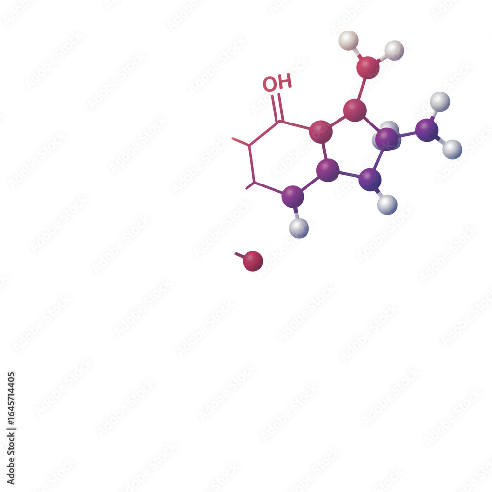 Poster an intricate three-dimensional rendering of a complex organic molecule, highlighting its atomic comp
