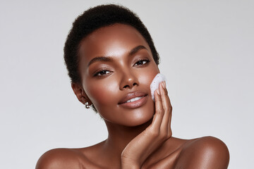  African Woman Cleansing Face with Cotton Pad – Skincare Routine made with generative AI