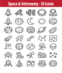 Collection of space and astronomy themed icons