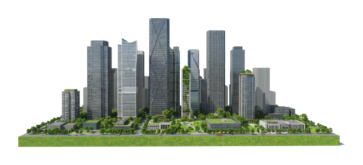Urban development showcase city skyline architectural model green environment aerial sustainable concepts. Cut out png