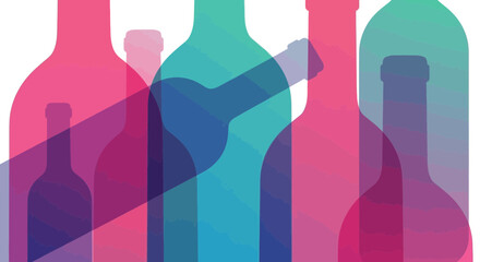 Fototapeta premium Colorful wine bottle silhouettes in a modern abstract design. Vector graphic illustration for a bar menu, party invitation, or beverage concept.