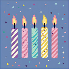Five Colorful Dotted Birthday Candles with Lit Flames made with generative AI