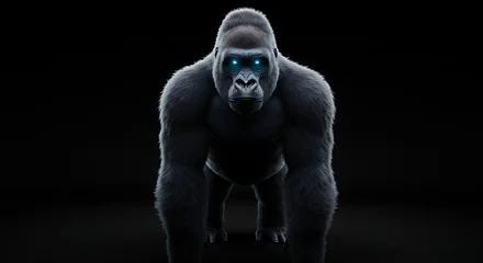 Tableau sur plexiglas  A menacing gorilla with glowing blue eyes standing in the dark with a powerful and imposing stance  © Dilshan