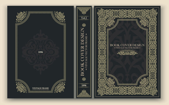 Vector. Retro book cover with thick gold decoration on a deep brown background. Suitable for vintage editions, collectible volumes and vintage projects. Rich atmosphere, inspired by antique aesthetics